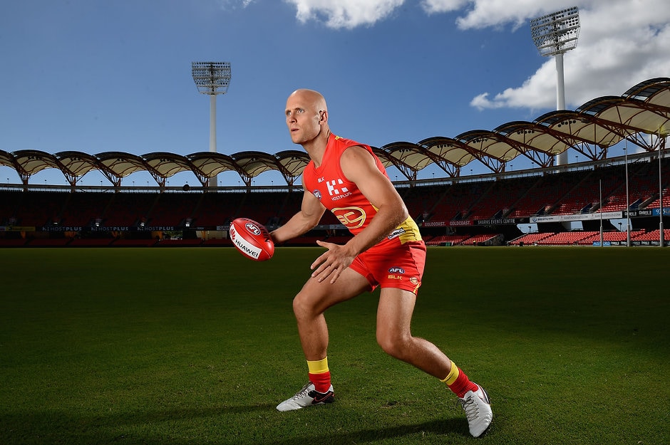 AFL 2016 Portraits - Gold Coast Suns GOLD COAST, AUSTRALIA - FEBRUARY 26: Gary Ablett of the Suns poses for a photo during the Gold Coast Suns portrait session at Metricon Stadium in the Gold Coast, Australia on February 26, 2016. (Photo by Matt Roberts/AFL Media)